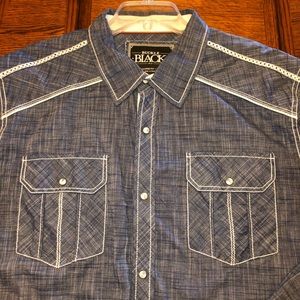 BUCKLE BLACK blue shirt white stitching XXL